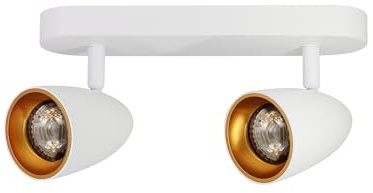 EDO Doppel-spot Deckenleuchte OVO 2 weiß gold Deckenlampe LED White Gold IP20 GU10 2-flammige, Drehbar Spotleuchte GU10, Strahler, Deckenleuchte 230V, für Wohnzimmer, Goldring EDO777238