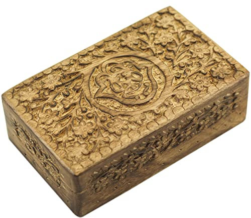 Craft&Style Deko Schatulle Kästchen Box Schachtel Kiste Dose aus Holz mit Deckel | Lotus natur | L x B x H: 13 x 20 x 6 cm