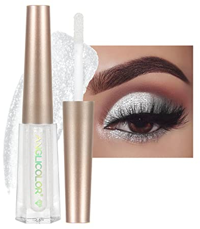 Diamant-Glitzer Flüssiger Lidschatten & Eyeliner-Stift Starry Pailletten Meerjungfrau Lidschatten Langlebig und pigmentiert, wasserfest, funkelndes und schimmerndes Augen-Make-up (14# Silver White)