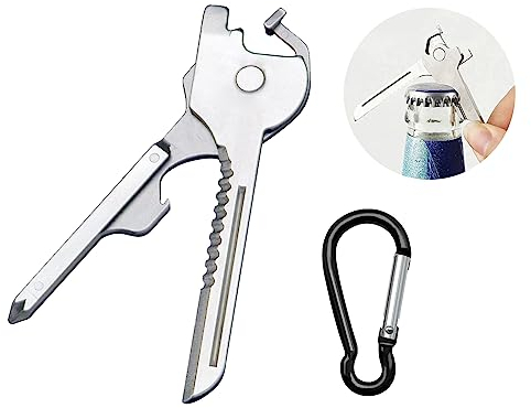Llavero Multifuncional 6 en 1, Herramienta Multifunción para Exteriores 6 en 1, Herramienta de Escape de Supervivenci, Mini Llavero de Bolsillo Plegable 6 en 1 para Exteriores, Con 1 Mosquetón