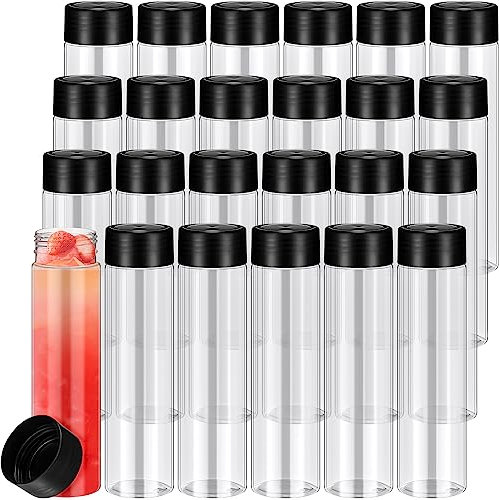 Lallisa 24 Pcs 13.5 oz 400 ml Plastic Juice Bottles with Caps Reusable Sensory Bottles with Black Lids Bulk Water Bottles Empty Clear Drink Containers for Storing Smoothie Milk Tea Beverages
