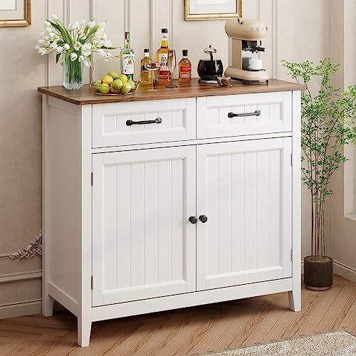 Gizoon Aparador de cocina, gabinete de buffet, 32 pulgadas de alto, isla de almacenamiento de cocina grande y estante ajustable, moderno gabinete de consola de barra de café para comedor, baño