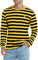 KUYIGO Men's Long Sleeve Striped Top Embroidered Cotton Shirt XL Black Yellow
