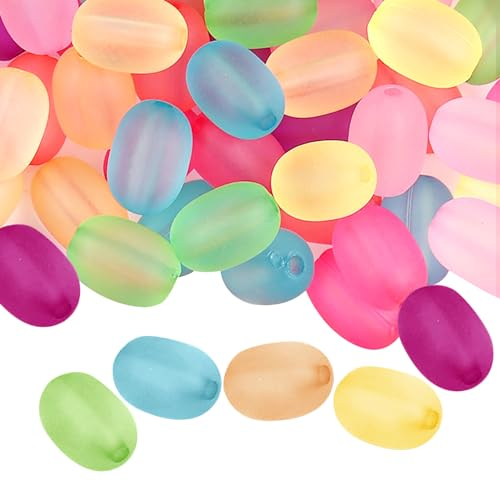 100PCS Matte Aurora Crystal Glass Beads 8mm Colorful Glitter Oval Frosted Crystal Glass Beads, for Moonstone Jewelry Making Bracelet Necklace Earring Crafts DIY Women and Girls Perfet for Gifts