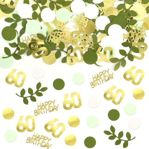 200 Pcs Confettis Décoration Anniversaire 60 Ans,Deco Anniversaire 60 Ans,Sauge Vert Eucalyptus Confettis Decoration,Confettis pour Decoration de Table,pour Déco Anniversaire 60 Ans Femmes Homme