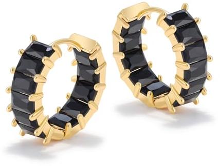 MESOVOR Creolen Ohrringe mit Zirkonia für Damen, 18 Karat Vergoldete Mehrfarbige Zirkonia-Ohrringe, Schmuck, Geschenke für Frauen und Mädchen (Schwarz)