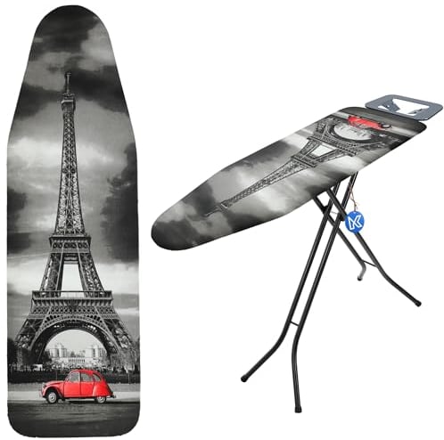 KADAX Housse de table à repasser, avec cordon de serrage, housse de table à repasser, pour fer à repasser à vapeur, housse de rechange avec mousse de polyuréthane (tour Eiffel 148 x 52 cm)