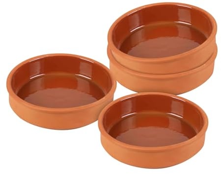 Tapas Schalen aus Ton 350 ml - 4er Set - Feuerfeste Auflaufform innen glasiert - Traditionelle Tonschale Dessert Dip Snack Schälchen Tapasschale ofenfest und spülmaschinengeeignet
