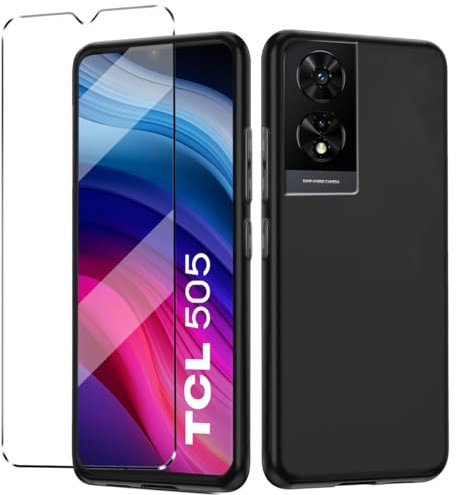 Cover Compatible with TCL 505 Case with 1 Pack Tempered Glass Screen Protector Phone Case for TCL 505,Soft TPU Slim Fit Shockproof Anti-Scratch Phone Cover-Clear
