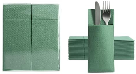 Aroba 100 Soft Point Besteckservietten weiches Material, Volumen & Struktur | fertig gefaltete Servietten mit Schlitz | 32x38 cm 1/8 Falz Bestecktasche |gute Qualität Grün
