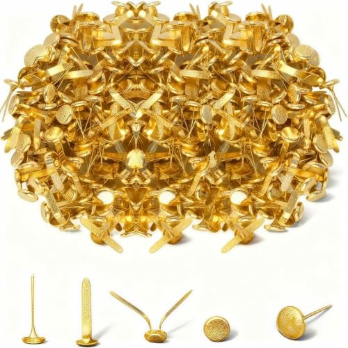 NIYATA 200 Stück Musterbeutelklammern Mini Brads 8x18mm Rundkopfklammern Briefklammern Musterklammern Gold für Scrapbooking Papier Büro DIY(Gold)