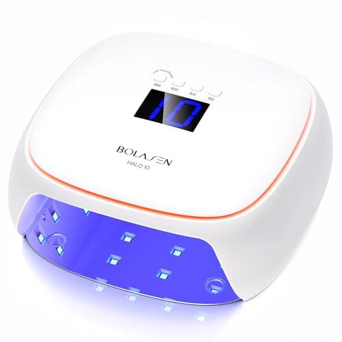 BOLASEN Lampada Led Unghie, 60W Fornetto Unghie con Tecnologia Ceramica, Professionale No UV Lampada Unghie No Danni Alla Pelle, Lampada per Unghie con Base in Metallo & Luce Respirante, HALO 10
