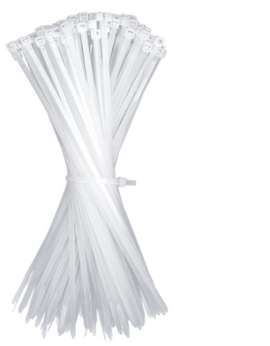 GUNGY Attache Cable Blanc 200 x 3,6 mm Collier de Serrage Plastique Serre Câbles Électriques pour Cable Management Jardinage 100 Pièces