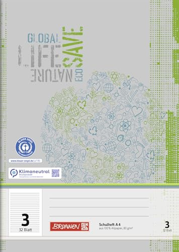 Brunenn Schulheft A4 Liniatur 3, 32 Blatt, Recyclingpapier