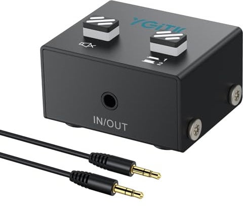 YGiTK 3.5mm Audio Switcher, 1 in 2 Out & 2 in 1 Out Bi-Directional Switcher, Mute function,Easy change 1x2 2x1 3.5mm Stereo Audio Switch Splitter 2 Ports Aux Selector for PC TV Phone Laptop Headphone