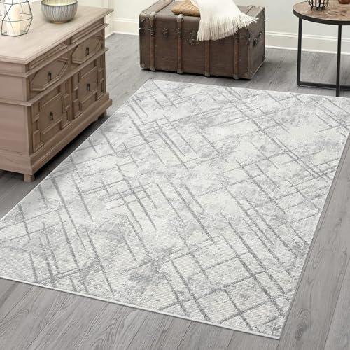 carpet city Teppich Wohnzimmer - Grau - 160x230 cm - Klassisch Modern - Vintage-Optik, Meliert, Used-Look - Teppiche Kurzflor Schlafzimmer, Esszimmer