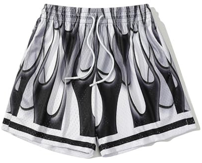 DIOTSR Herren-Shorts, Freizeit-Shorts, Streetwear, coole Basketball-Shorts, Laufen, Workout, Shorts mit Taschen, 06 Flame - Schwarz, Groß