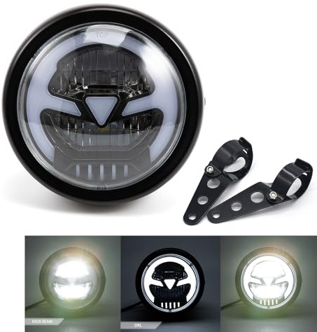 Motorradscheinwerfer 6.41inch LED Frontscheinwerfer für Cafe Racer bobber Chopper Scheinwerfer mit DRL (Weißes DRL)