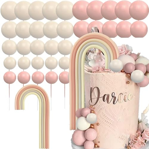 LaVenty Boho Regenbogen Kuchendekoration - Nackte, Beige und Champagner Kugeln für BabyShower und Geburtstag