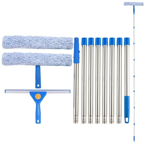 3m Fensterreiniger mit Langem Griff, 35cm Fensterabzieher und 38cm Fensterwischer als Kombi-Set, Profi Fensterreinigungsset Glaswischer für Glas Fenster Putzen, Dusche und Glastür Reinigung