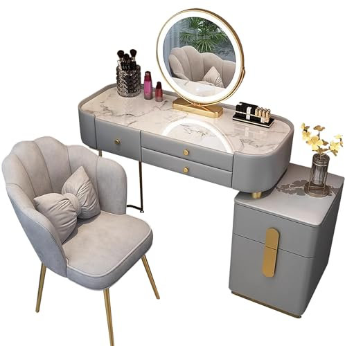 Baodiale Schminktisch mit Spiegel und 3 Farbbeleuchtungsmodi, moderner Schminktisch mit 5 Schubladen, großes Frisiertisch-Set für das Schlafzimmer