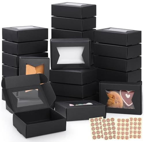 40 Stück Kraftpapier Box mit Sichtfenster,GeeRic Weihnachtskeks-Keksbox (9.7 * 7 * 3CM), Backwaren Backen Süßigkeitenboxen für Gebäck, Muffins, Macarons, Keksbox