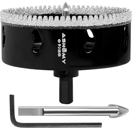 ASNOMY Scie Cloche Diamantée de 90 mm avec Mèche Pilote, Foret Trépan Diamanté Denté, Scie Cloche Diamant pour carrelage, Verre, porcelaine, pierre de granit
