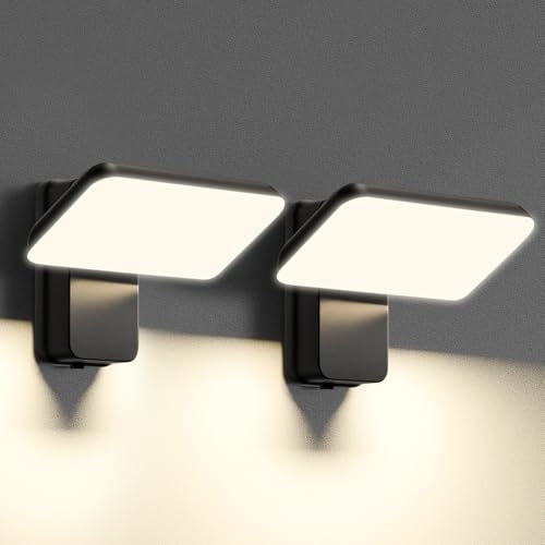 brightower Außenlampe, LED Wandleuchte Aussen, Wasserdicht IP65 aussenlampe wand, Wandleuchte Innen/Außen mit Schwenkbar LED Panel, Warmweiß 3000K Außenwandleuchte (Schwarz 2 Stück)