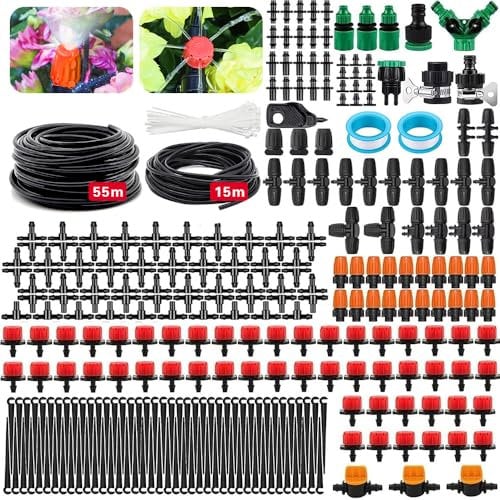 360 Pezzi Kit irrigazione a Goccia,55M+15M Irrigazione a Goccia,Impianto Irrigazione Giardino,Irrigazione Orto,Kit Irrigazione Giardino,Orti, Giardini e Prati,Piante per Aiuole da Balcone