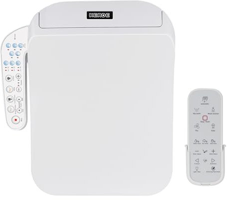KERDE F30B Smart Bidet Toilet Seat - Heated Seat, Warm Water Cleansing, Air Dryer, Adjustable Nozzle, Remote Control, Energy Saving, Easy Installation for Square Toilets
