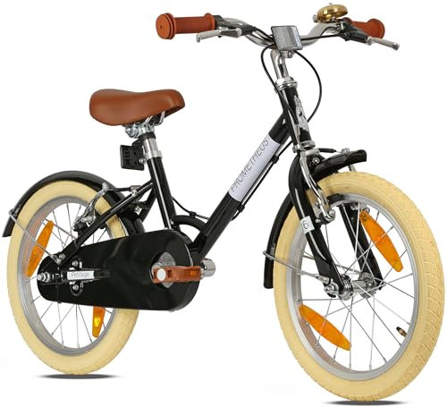 PROMETHEUS BICYCLES Retro Kinderfahrrad 16 Zoll ab 5 Jahren - Kinder Fahrrad Mädchen Jungen Fahrrad Kinder PETITAGE in Schwarz