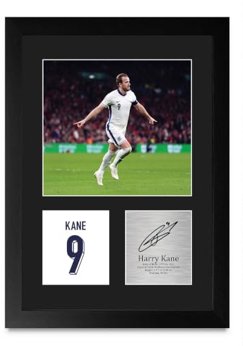 HWC Trading Harry Kane England Geschenke Gedrucktes Signiertes Autogramm Foto für Fußball Anhänger and Fans - A4 Porträt Gerahmt