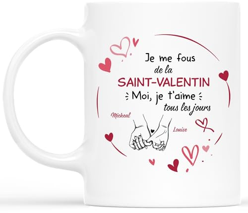 Cadeau Plus Mug Personnalisé Prénom - Ensemble Depuis Mains - Cadeau Mug Tasse Personnalisée Saint Valentin, Tasse Amoureux, Tasse je t'aime, cadeau st valentin (Modèle #3)