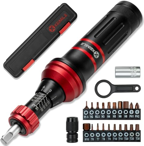 XEIMILE Torque Screwdriver 10-80 In.Lb, Inch Pound Torque Screwdriver Set with 1/4 Bit Holder, Flat, Hex, Torx and Philips Bits,Suitable for DIY Bicycle Maintenance, Pecision Tool,Mechanical