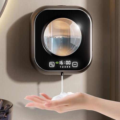 GAESHOW Seifenspender Automatisch Wandmontage, 320ML Elektrischer Seifenspender Wandbefestigung, Wiederaufladbar Flüssigseifenspender mit Infrarot Bewegungssensor für Bad, Küche (Schwarz, Schaum)