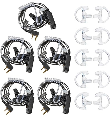 Casque-oreillette 2 Pin pour Talkie-walkie avec Grande Touche PTT et Micro | Compatible avec Radios Baofeng UV-5R, UV-5RA, 888S, Kenwood (1 Pack Avec des embouts de rechange)