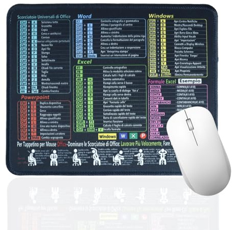 BCHKO 1 Tappetino per Mouse Nero (Italiano), Tappetino per Mouse con scorciatoie Excel, Tappetino per Tastiera per Fogli di calcolo PC Office | Antiscivolo, Bordi cuciti (21 * 26 * 0,2)