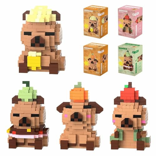 Hpbaggy Capybara Bausteine Set, 4 Stück Cartoon Mini Bausteine, Capybara Bausatz, Tier-Blöcke Micro Building, Klemmbausteine Set, Nette Wohnkultur, Geschenk Für Erwachsene