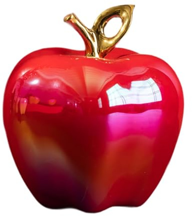 FQRDKT Apfel Statue Obst Skulptur Kreative Lebensechte Porzellan Apfel Ornament für Party Hochzeit TV Ständer Tischdekoration Kaminsims Rot