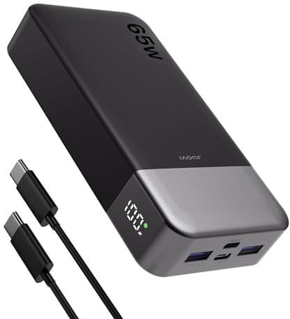 JUOVI Batterie Externe 65W pour Ordinateur Portable Power Bank 20000mAh | Charge Rapide avec 4 Ports Écran LED Batterie Portable pour MacBook Air iPad Tablette iPhone Samsung Steam Deck