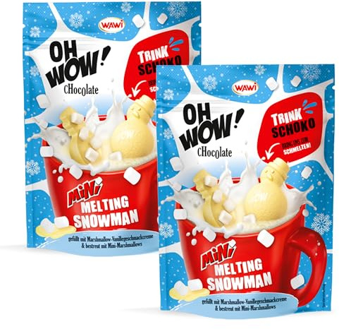 OH WOW Chocolate Mini Melting Snowman 2er Pack (2x120g) – Weiße Schokolade mit Marshmallows & Vanillecreme, je 12 Stück à 10g – Heiße Schokolade – Trinkschokolade für Weihnachten & Winter