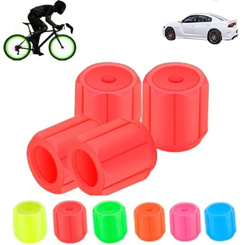 Waterproof Luminous Car Tire Valve Caps, Glow in The Dark Tire Valve Caps, Universal Fluorescent Bicycle Stem Covers, Car Mods Accessories ruck, SUV, Motorcycles, Bike (Red,4PCS)