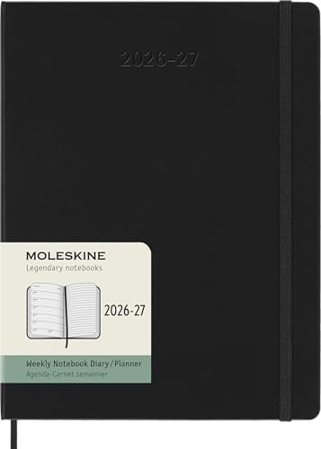 Moleskine Wochenkalender 2026–2027 – 18-Monats-Kalender mit Notizbereich, Hartcover und Gummibandverschluss, Farbe Schwarz, XL-Format 19 x 25 cm