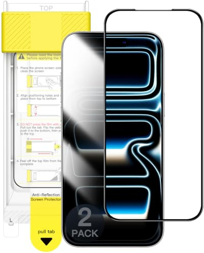 JETech Anti-Reflective 9H+ Screen Protector for iPhone 17 Pro Max, 2-Pack | AR Coating, Full Coverage Black Edge Design, Tempered Glass, Anti-Fingerprint, Auto-Align Installation, Case-Friendly