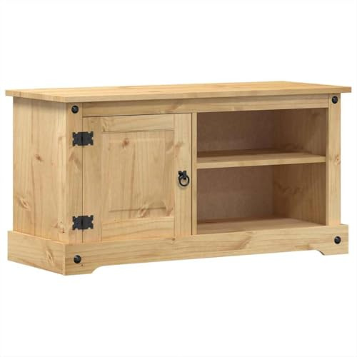 Qnhdfrt TV Lowboard Corona 100x40x52 cm aus massiver Kiefer mit Honigwachs Finish, 2 Ablagen & 1 Tür, Metallgriffe, 50 kg Tragkraft, platzsparendes TV Board für Wohnzimmer Schlafzimmer Büro