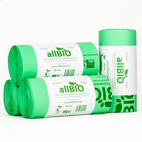allBIO 30L Compostable Kitchen & Kerbside Bin Bags – Pack of 100