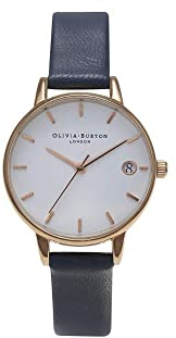 Olivia Burton Analog Quarzuhr für Damen mit Marinblaues Lederarmband - OB14WF04