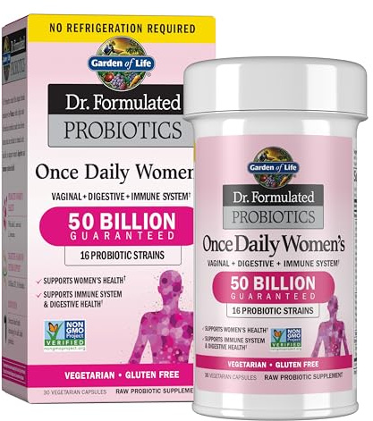 Garden of Life Once Daily Dr. Formulated Probiotics for Women 50 Billion CFU 16 Probiotic Strains with Organic Prebiotics for Digestive, Vaginal & Immune Health, Dairy Free, Shelf Stable 30 Capsules