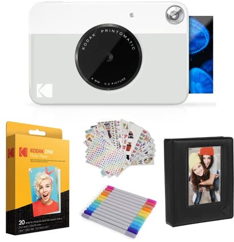 KODAK Printomatic Cámara instantánea (Gris) Paquete de Regalo con Papel fotográfico Zink (20 Hojas) y más