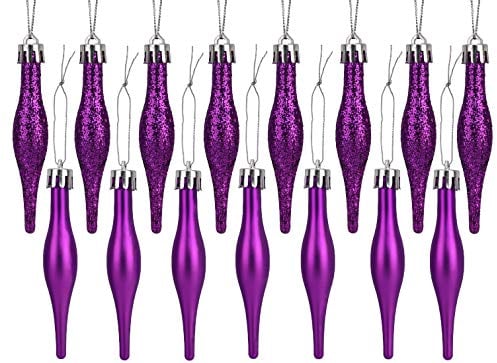 Confezione da 15-8,5 cm, 85mm (3.4) di palline a goccia - Opaco e glitter design - Palline di Natale (viola)